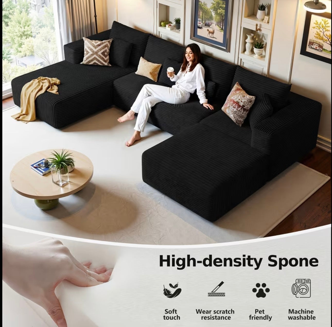 Cloud Comfort Sectional Couch – 134.6” Deep Lounge Sofa