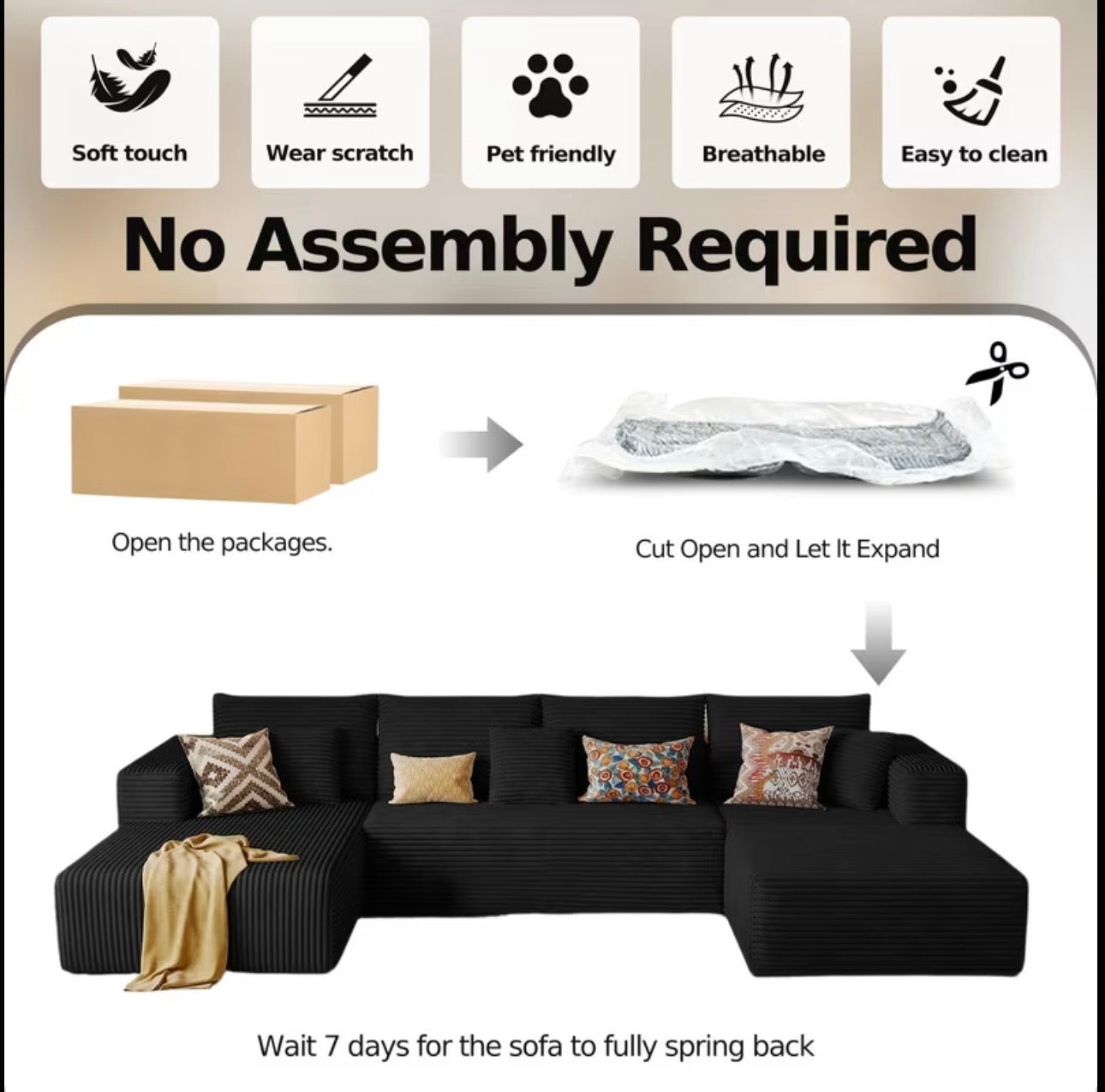 Cloud Comfort Sectional Couch – 134.6” Deep Lounge Sofa