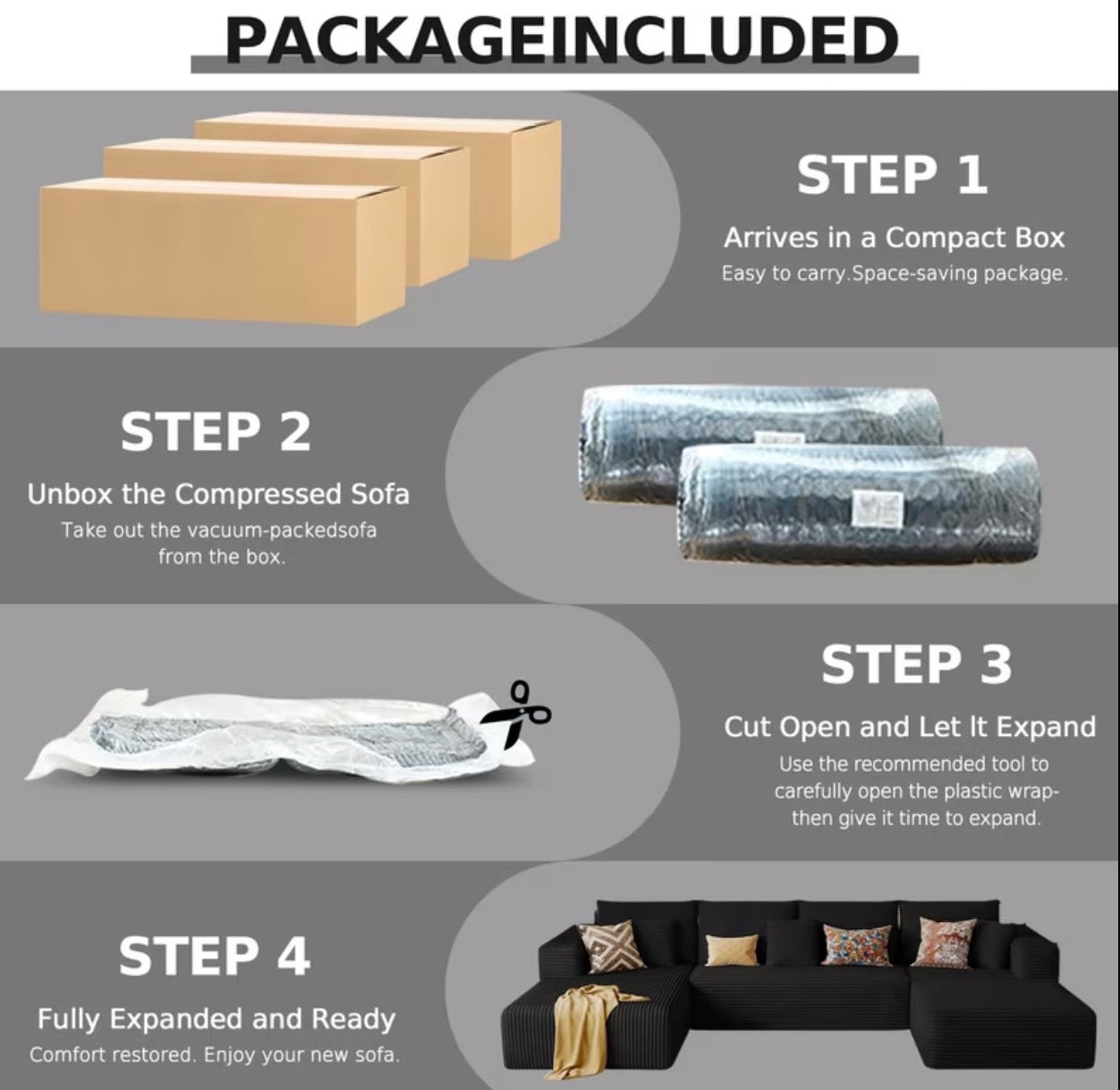 Cloud Comfort Sectional Couch – 134.6” Deep Lounge Sofa